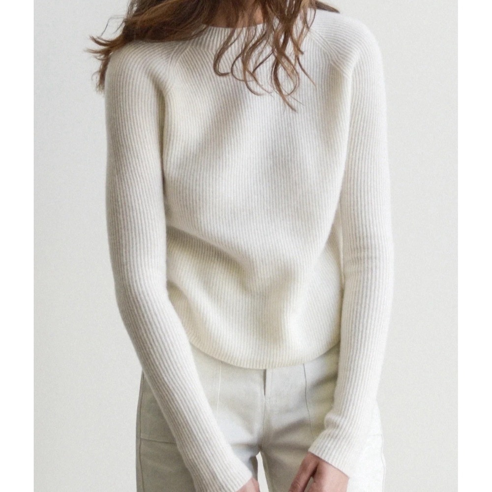 Understate Everyday Cashmere Sweater Women Sz L Ivory High Neck Raglan Sl Ribbed